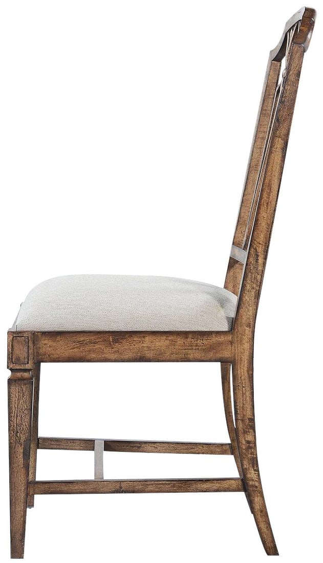 Chic Pecan Dining Chairs with Beachwood Linen Upholstery: Chic Pecan Dining Chairs with Beachwood Linen Upholstery Elevate your dining experience with these elegant Pecan Dining Chairs, featuring a stylish Beachwood Linen upholstery. Crafted in the USA, thes