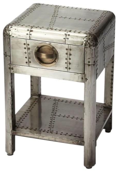 Butler Hand-Crafted Industrial Chic Side Table Aluminum Mango Wood: Butler Hand-Crafted Industrial Chic Side Table Aluminum Mango Wood This hand-crafted industrial side table combines functionality with a stylish design, making it a perfect addition to any contemporar