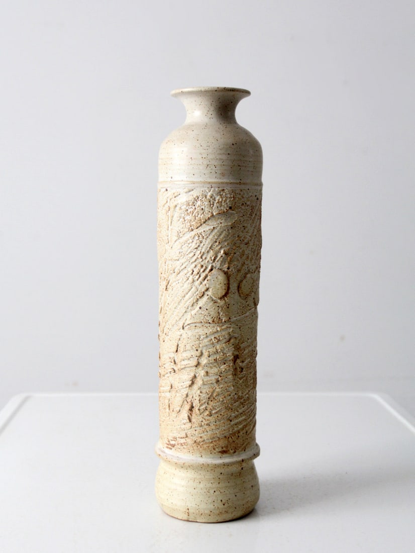 Reed Bakken Vintage Pottery Vase 1980 Handmade Column Design (1 of 12)