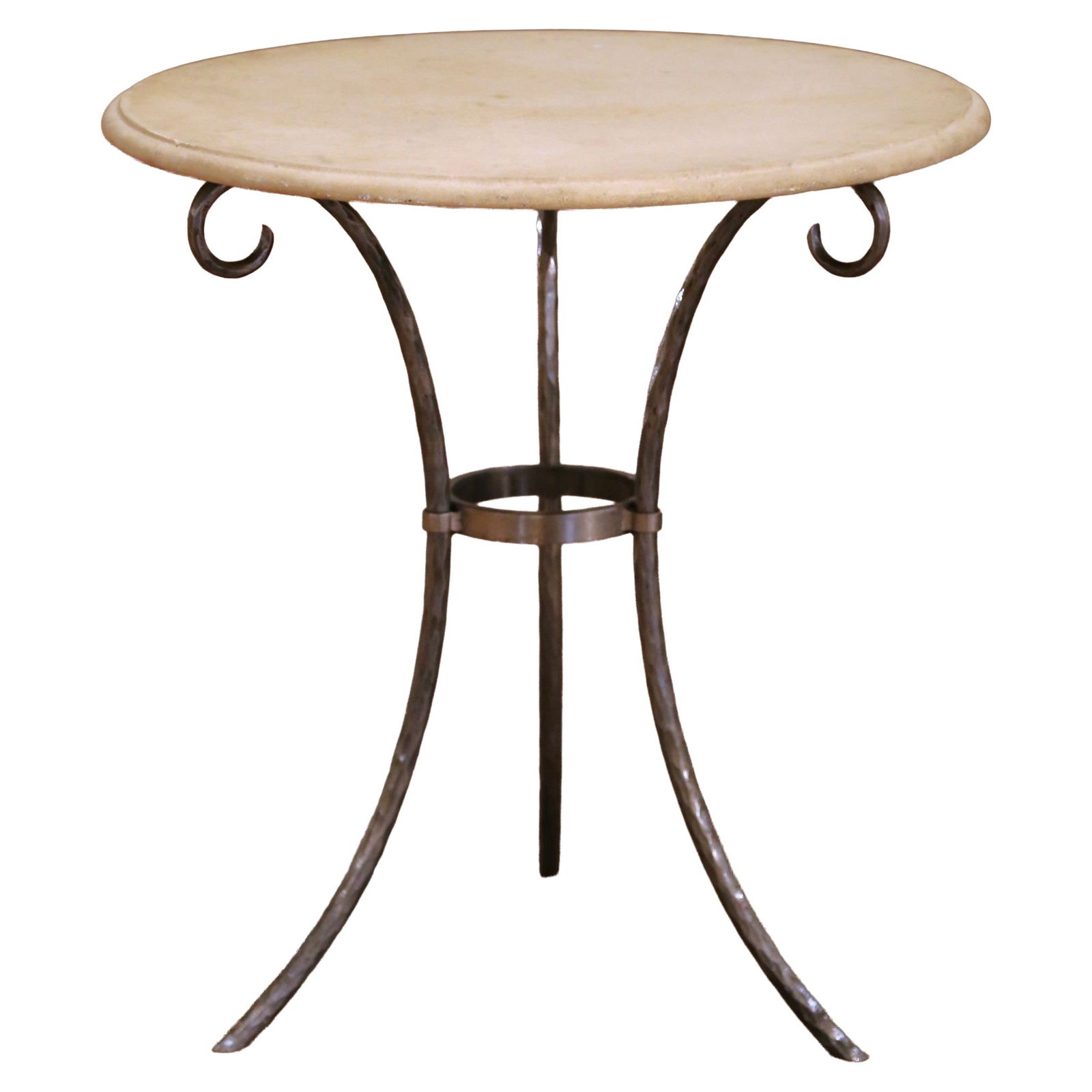 French Limestone Top Bistro Table with Forged Wrought Iron Base circa 1980 (1 of 8)