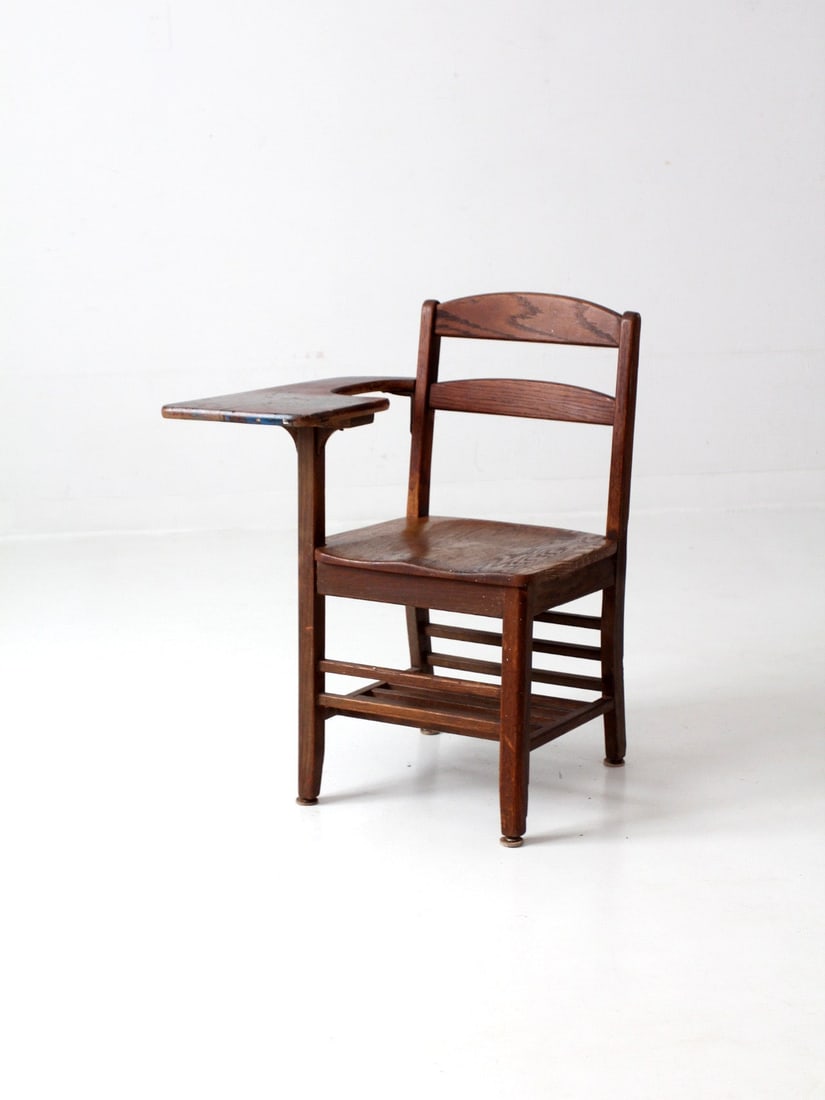 Antique Oak American School Desk Chair with Writing Desk (1 of 12)