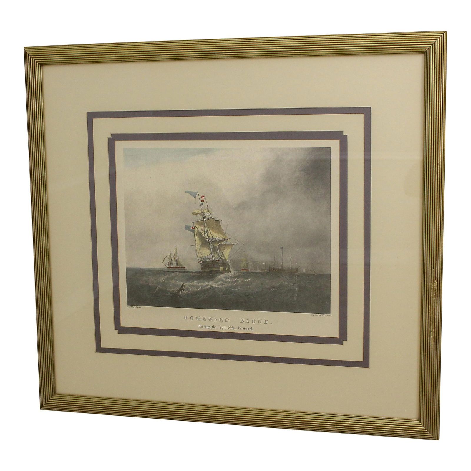 Vintage Homeward Bound Tall Ship Engraving Professionally Framed 29 x 26 (1 of 10)