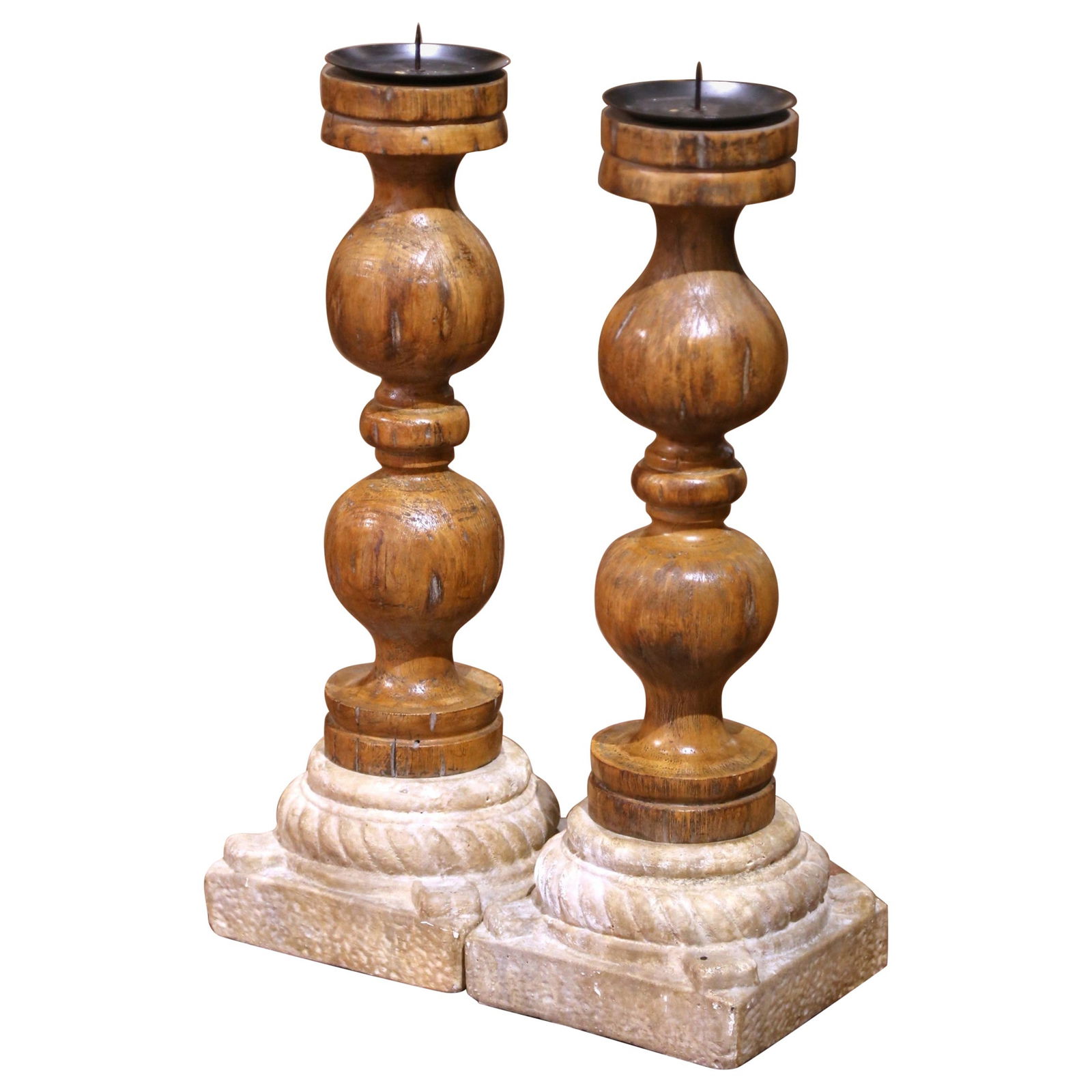 Set of 2 Early 20th C. French Gothic Oak Candle Stands (1 of 13)