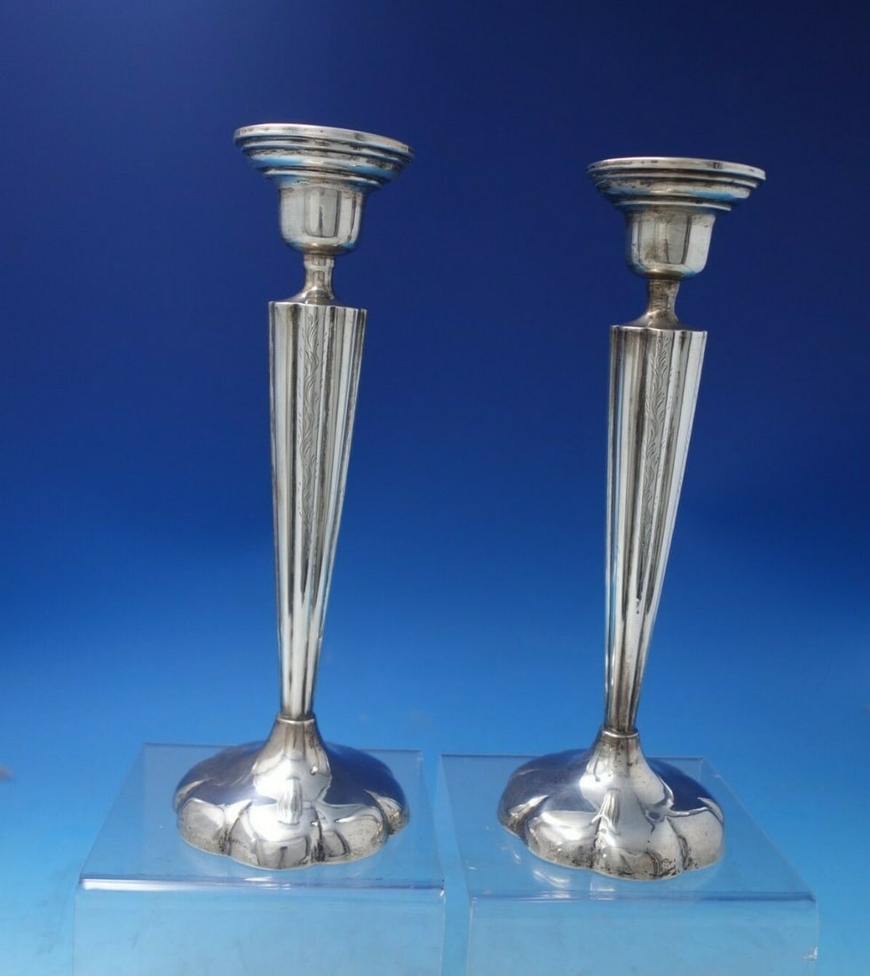 D.R. Sterling Co. Sterling Silver Bright-Cut Candlestick Pair 10" (1 of 7)