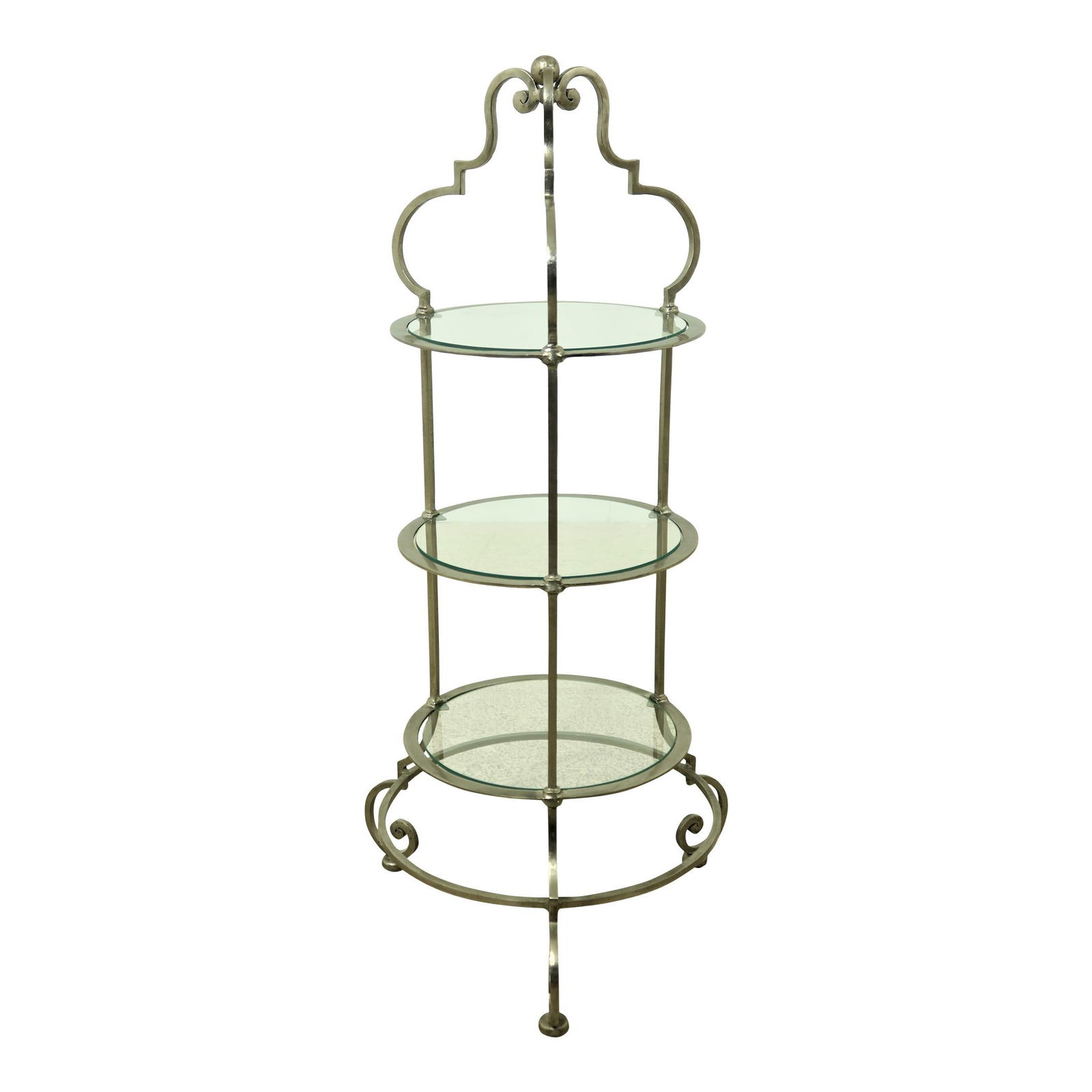 Vintage Iron 3 Tier Table with Glass Surfaces in Silver Finish (1 of 6)