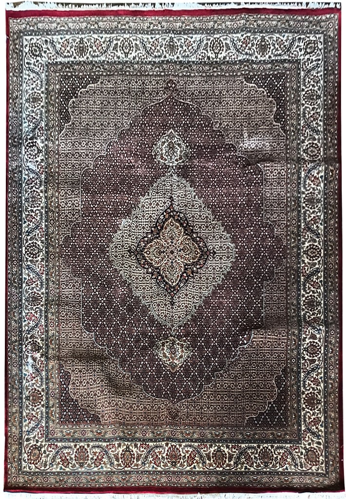 MAHI Tabriz Burgundy Wool Silk Rug 8.2 x 9.9 ft Elegant Design (1 of 14)