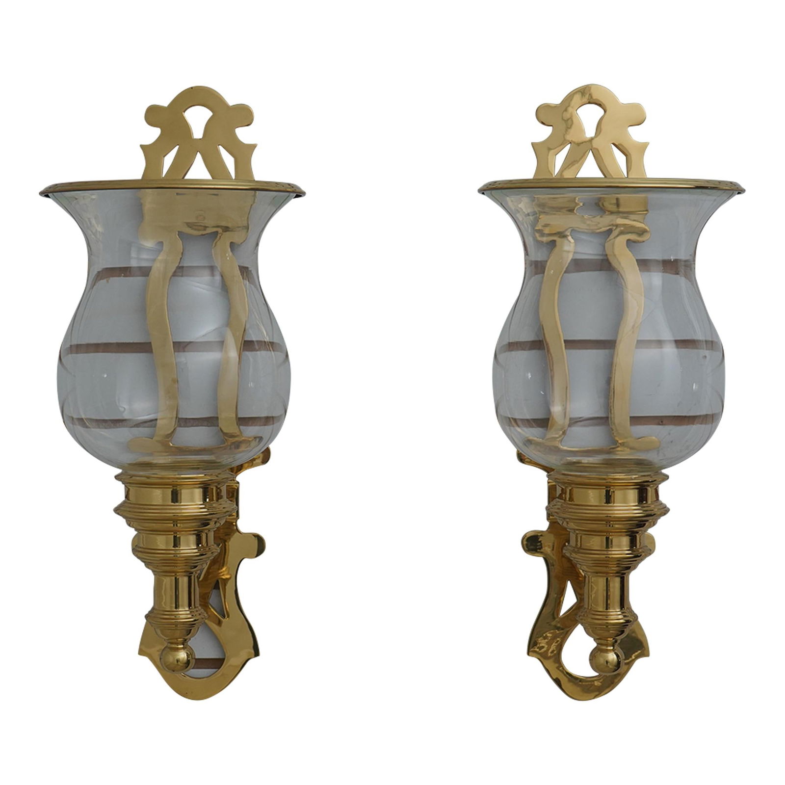 Elegant Pair of 18th Century Brass Candlestick Sconces with Glass Shades (1 of 10)