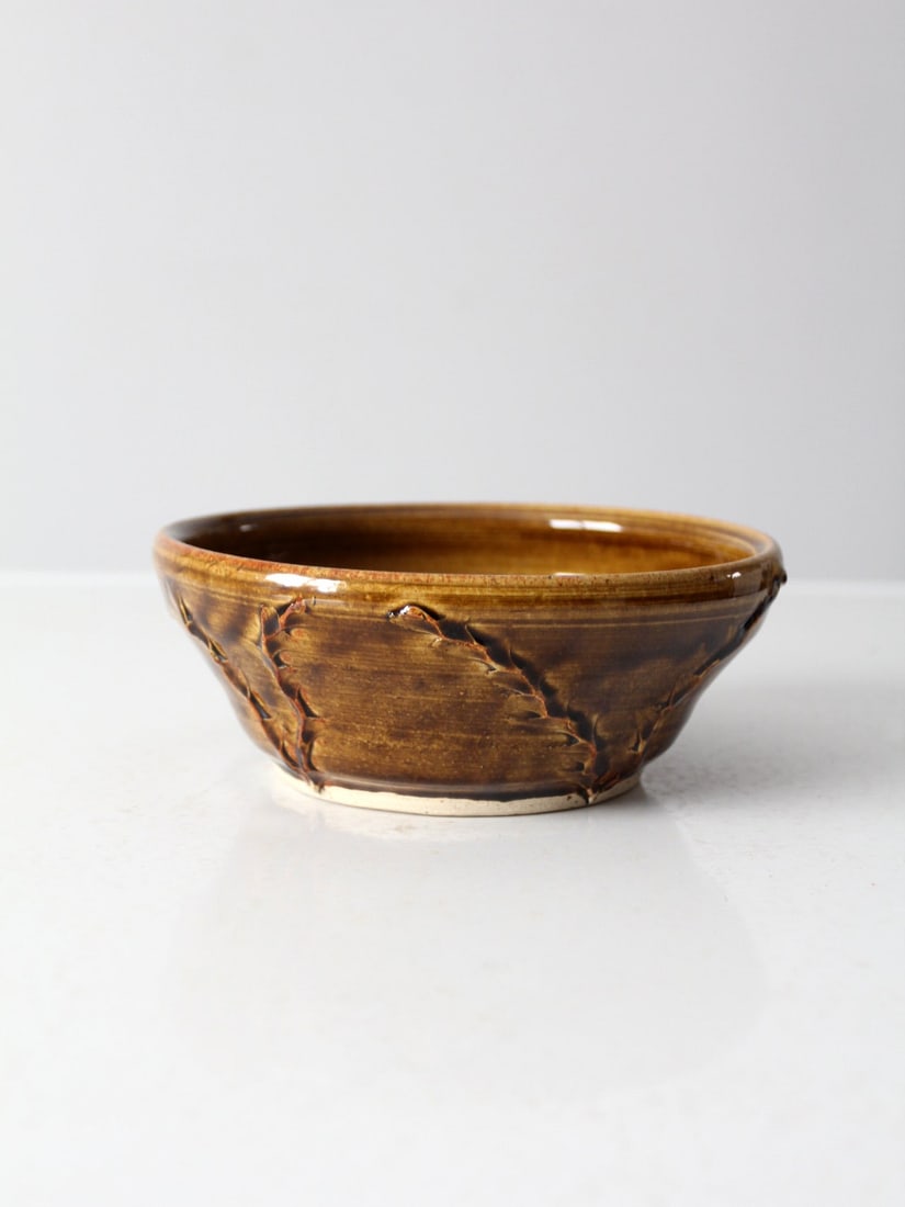 Signed Vintage Studio Pottery Bowl with Ochre Glaze 7.5 inch (1 of 9)