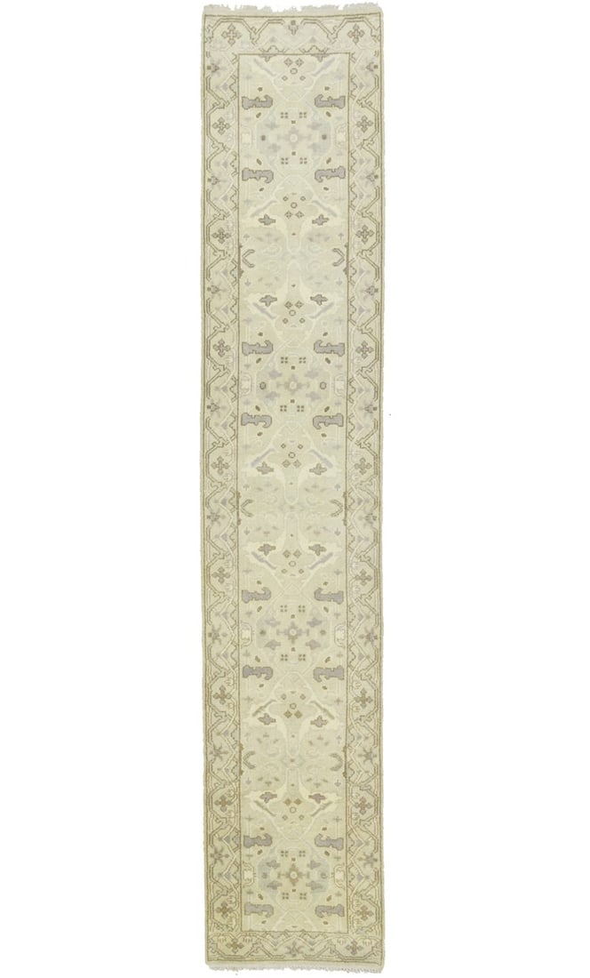 Hand-Knotted Floral Oushak Runner Rug 2'5 x 13'9 Wool Modern Design (1 of 16)