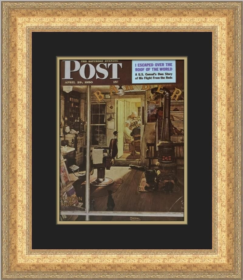 Norman Rockwell Shuffleton's Barbershop Custom Framed Print 1983 (1 of 2)