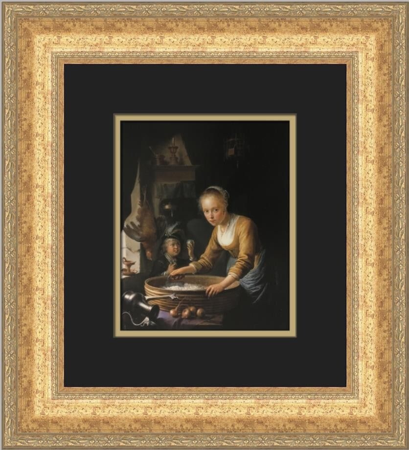 Jean-Baptiste Greuze Chopping Onions Custom Framed Rococo Print: Jean-Baptiste Greuze Chopping Onions Custom Framed Rococo Print This exquisite custom framed print titled "Chopping Onions" by the renowned artist Jean-Baptiste Greuze features a beautiful Rococo styl