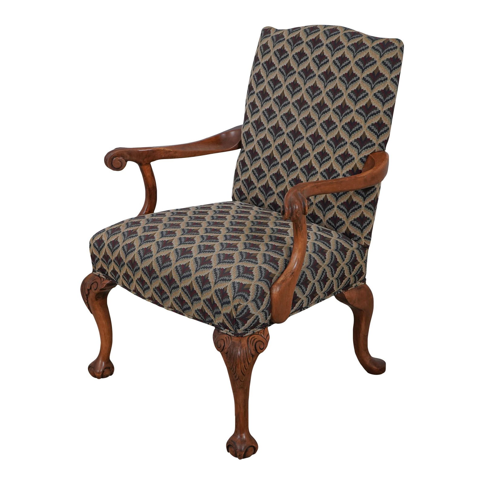 Chippendale Style Upholstered Armchair with Ball and Claw Feet (1 of 10)