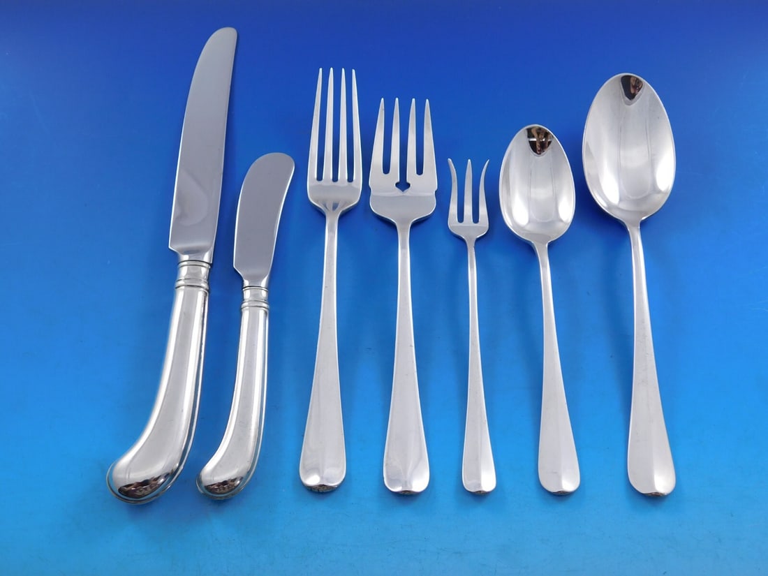 Dominick & Haff Rattail Antique Sterling Silver Flatware Set 59 pcs Queen Anne Style (1 of 7)