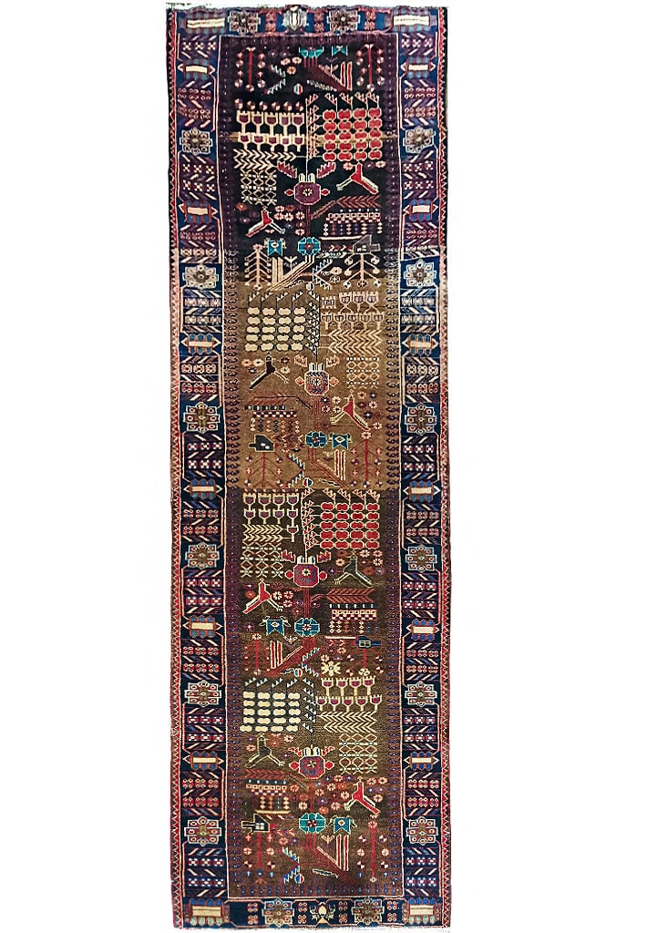 Handmade 3.6 x 12.4 Persian Hamadan Runner Black Brown Wool Area Rug (1 of 8)