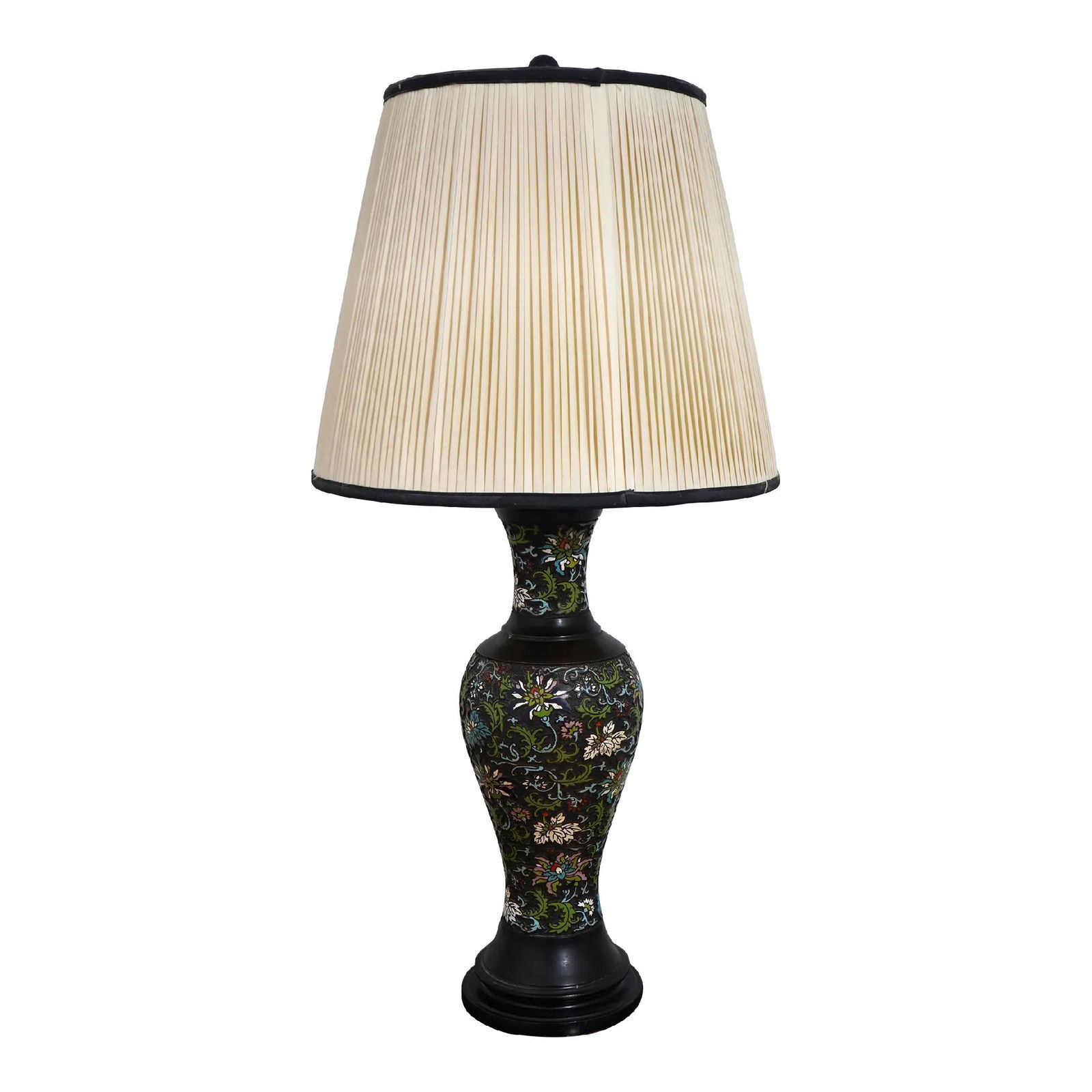 Antique Bronze Chinese Oriental Table Lamp with Enamel Details: Antique Bronze Chinese Oriental Table Lamp with Enamel Details This stunning Vintage Bronze Chinese Oriental Table Lamp showcases a unique design with quality construction and intricate enamel painted