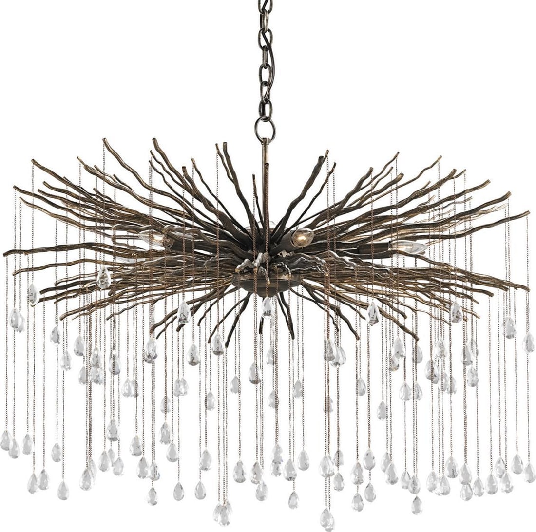 Currey Fen Traditional Chandelier Large Crystal Wrought Iron Brutalist Style (1 of 4)