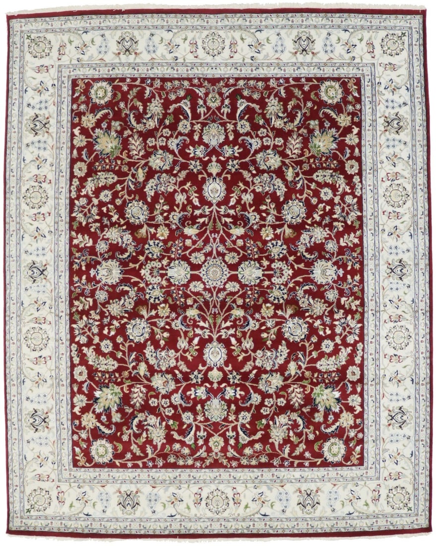 Handmade Indo-Nain Floral Wool Rug 8'01 x 10'0 Eco Friendly Decor (1 of 16)