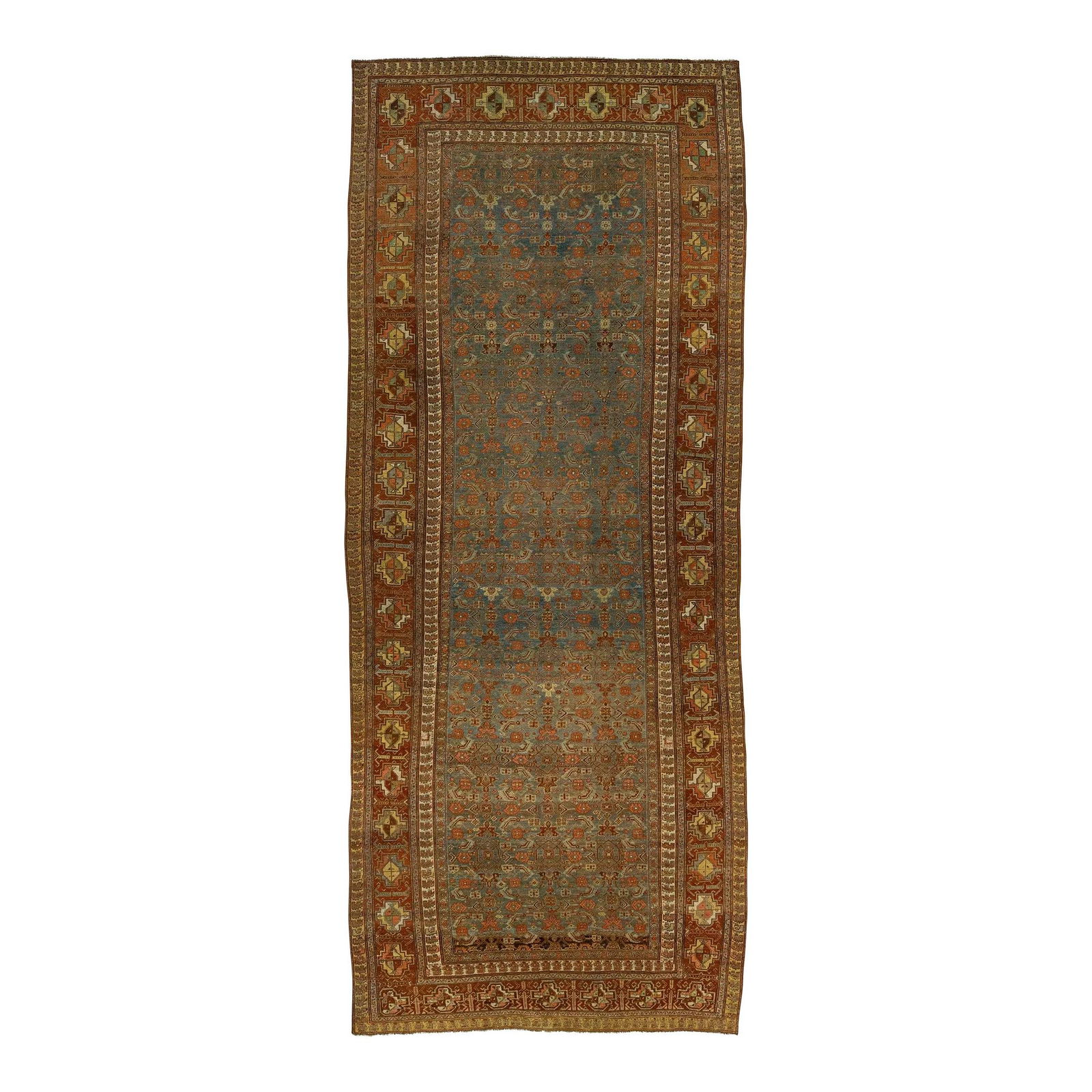 Antique Bidjar Wool Runner Blue 7'3 x 17'10 Floral Design (1 of 9)