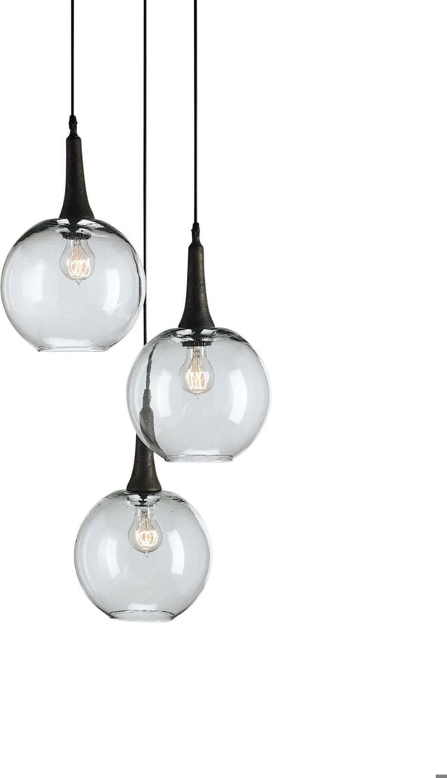 Currey Beckett Trio Pendant Light Modern Black Glass Wrought Iron (1 of 3)