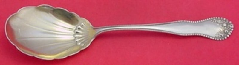 Gorham Lancaster Sterling Silver Gold Washed Berry Spoon 8 3/4": Gorham Lancaster Sterling Silver Gold Washed Berry Spoon 8 3/4" This exquisite serving spoon features the elegant Lancaster pattern by Gorham, crafted from high-quality sterling silver with a stunning