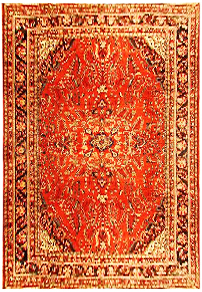 Handwoven 10.7 x 13.4 Red Orange Persian Sarouk Rug (1 of 5)