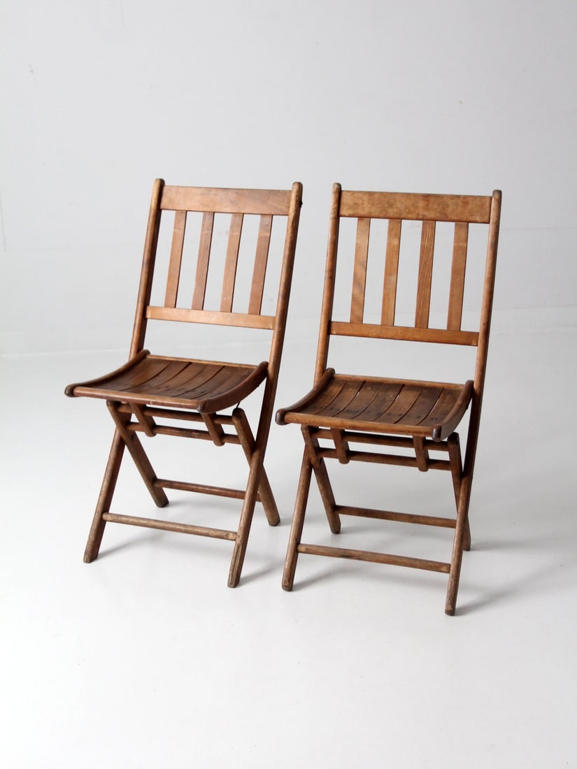 1940s Vintage Wooden Folding Chairs with Grant Markings - Pair (1 of 14)