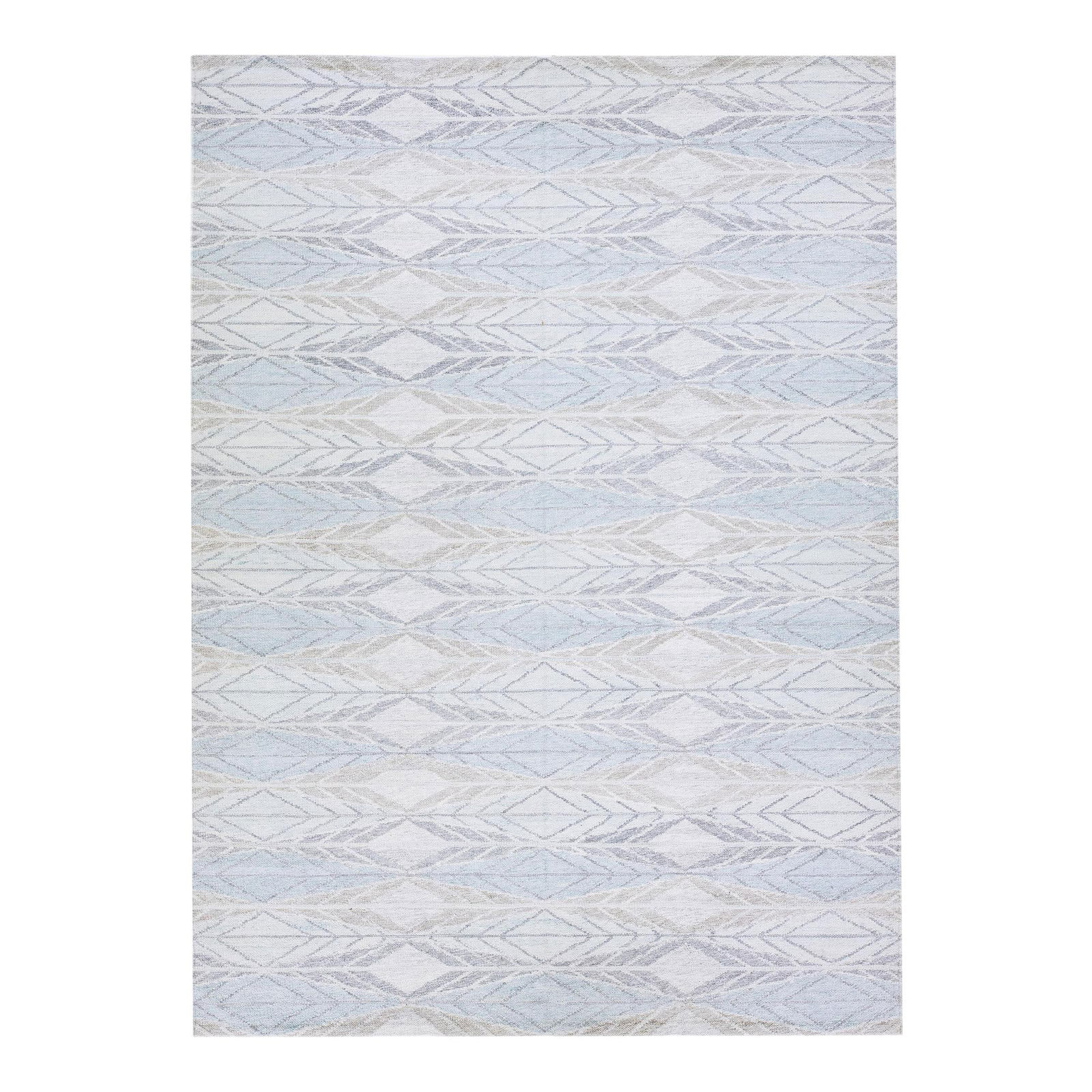 Swedish Handmade Blue Wool Rug 10' x 13'9'' Geometric Design (1 of 10)