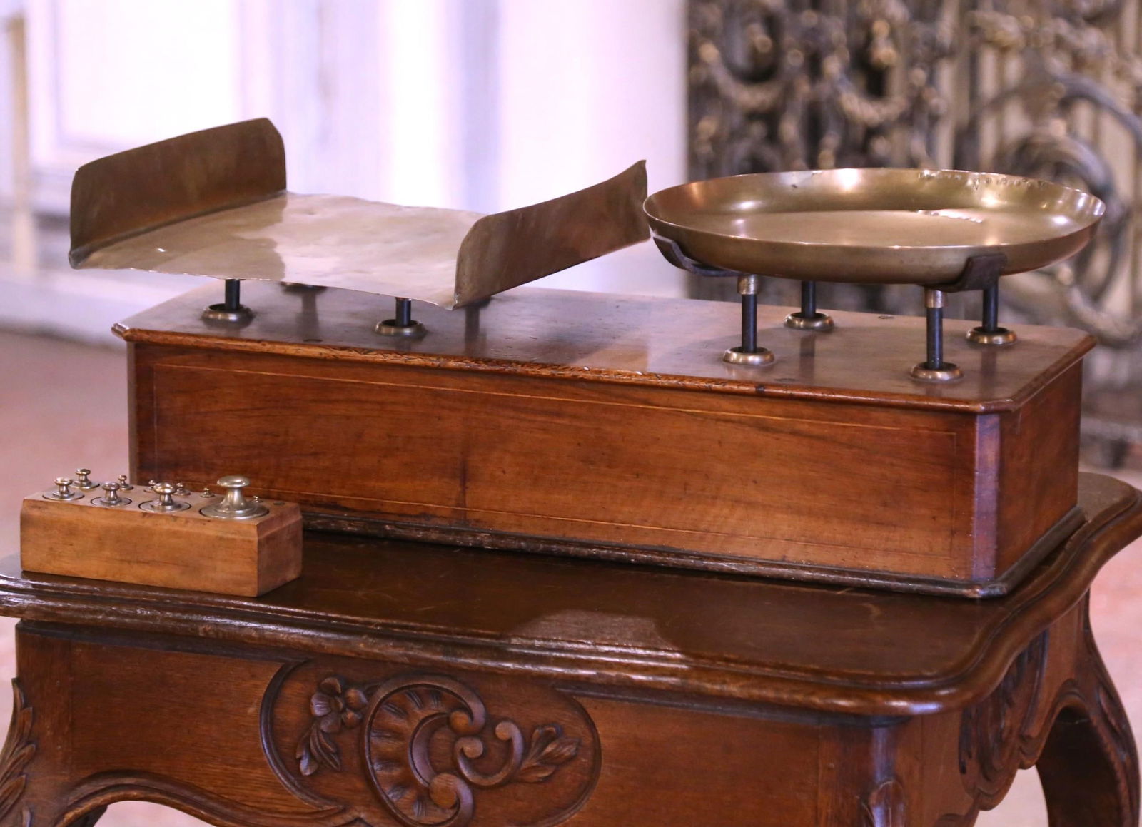 Antique 19th Century French Zimmerman Brass Fruitwood Balance Scale - 3