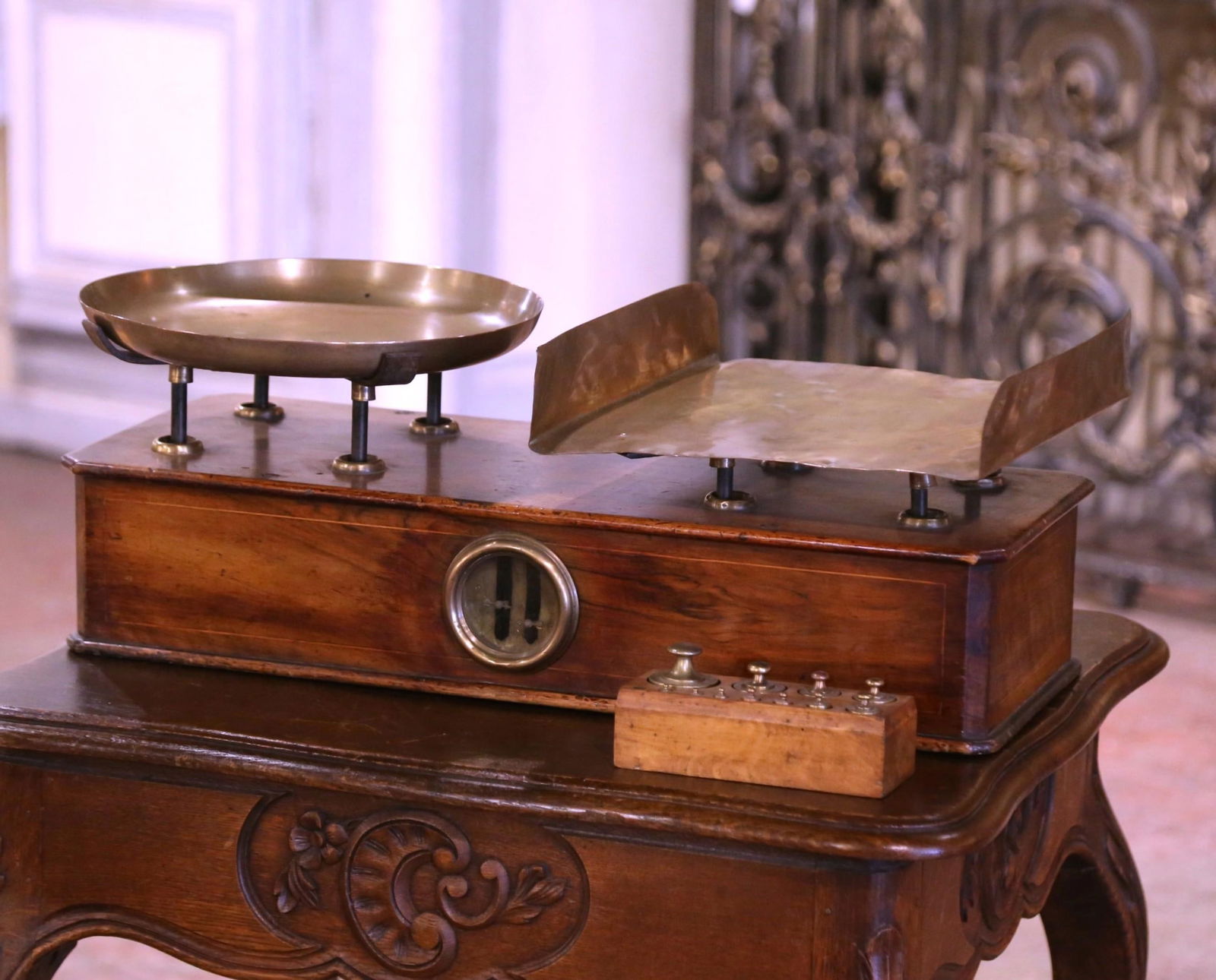 Antique 19th Century French Zimmerman Brass Fruitwood Balance Scale - 6