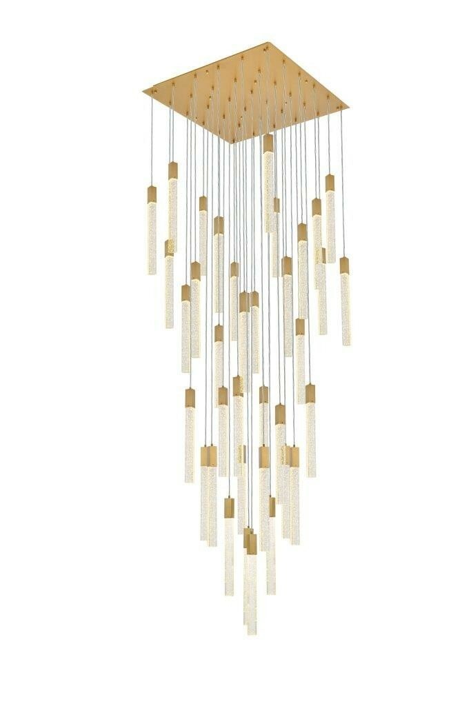 Weston Satin Gold Crystal Pendant Chandelier 36-Light Adjustable Height: Weston Satin Gold Crystal Pendant Chandelier 36-Light Adjustable Height Illuminate your space with this stunning Crystal Pendant Chandelier, designed in a sleek satin gold finish. Perfect for