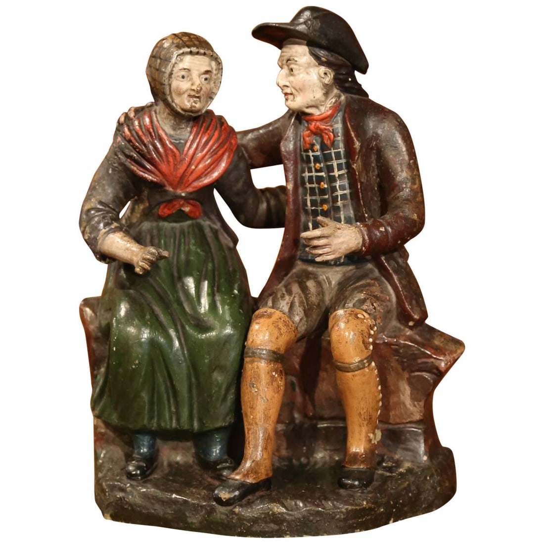 19th Century French Hand-Painted Ceramic Sculpture Elderly Couple (1 of 8)