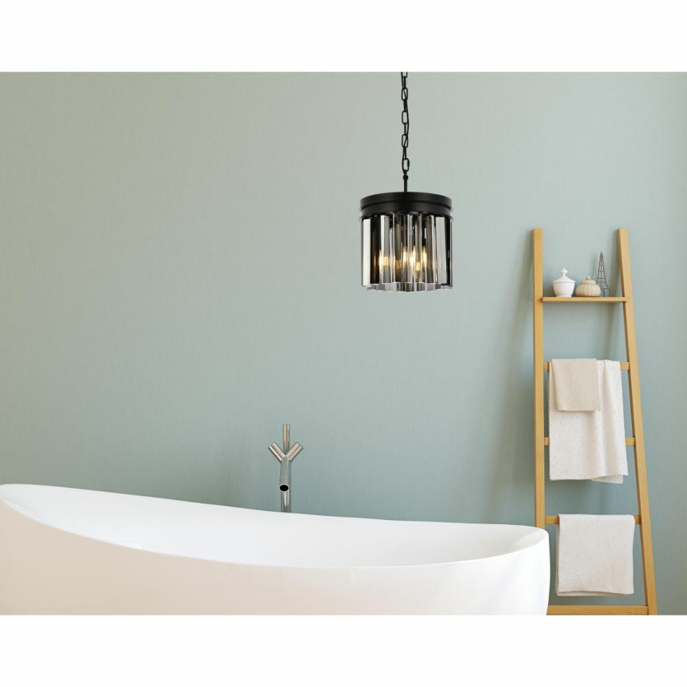 Sydney 3-Light Matte Black Pendant Chandelier with Silver Shade Crystal (1 of 9)