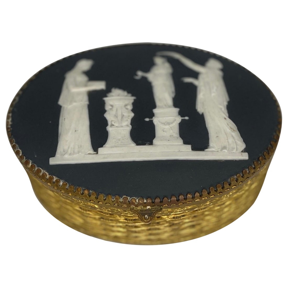 Antique Brass Basalt Box with Basketweave Design Possibly Wedgwood (1 of 8)