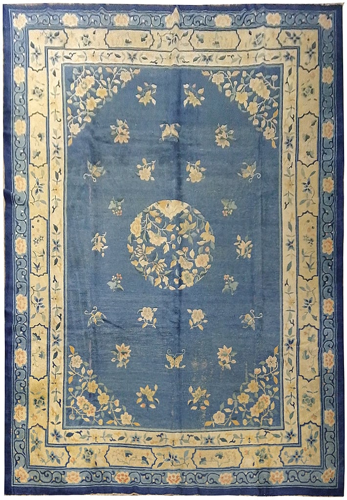 Art Deco Hand-Knotted Bejing Rug 8.10 x 11.5 Light Blue Wool (1 of 12)