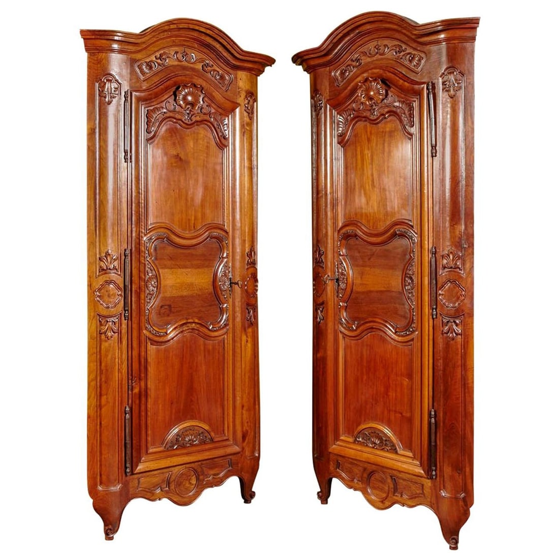 Pair of 18th Century Louis XV Hand-Carved Walnut Corner Cabinets from Lyon (1 of 9)