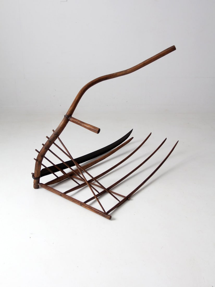 Antique Cradle Scythe Primitive Farm Tool Wood Metal 45 Inch: Antique Cradle Scythe Primitive Farm Tool Wood Metal 45 Inch This antique cradle scythe is a remarkable primitive farm tool that represents an advancement from the traditional scythe, designed for eff