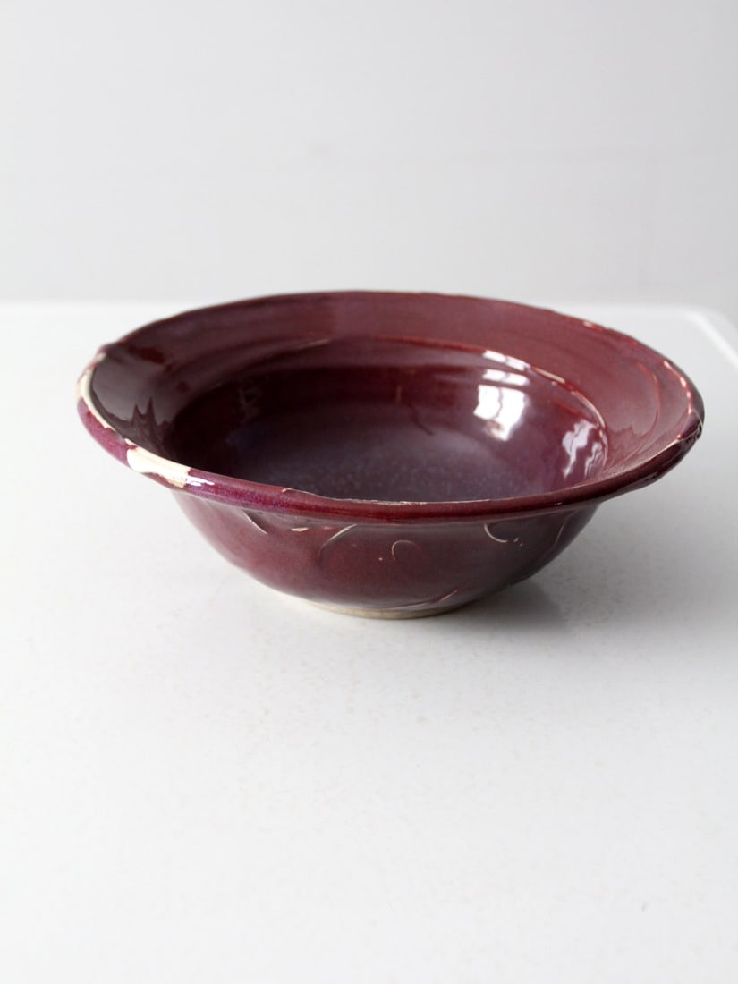 Large Vintage Studio Pottery Bowl Burgundy Glaze 12 Inch (1 of 14)