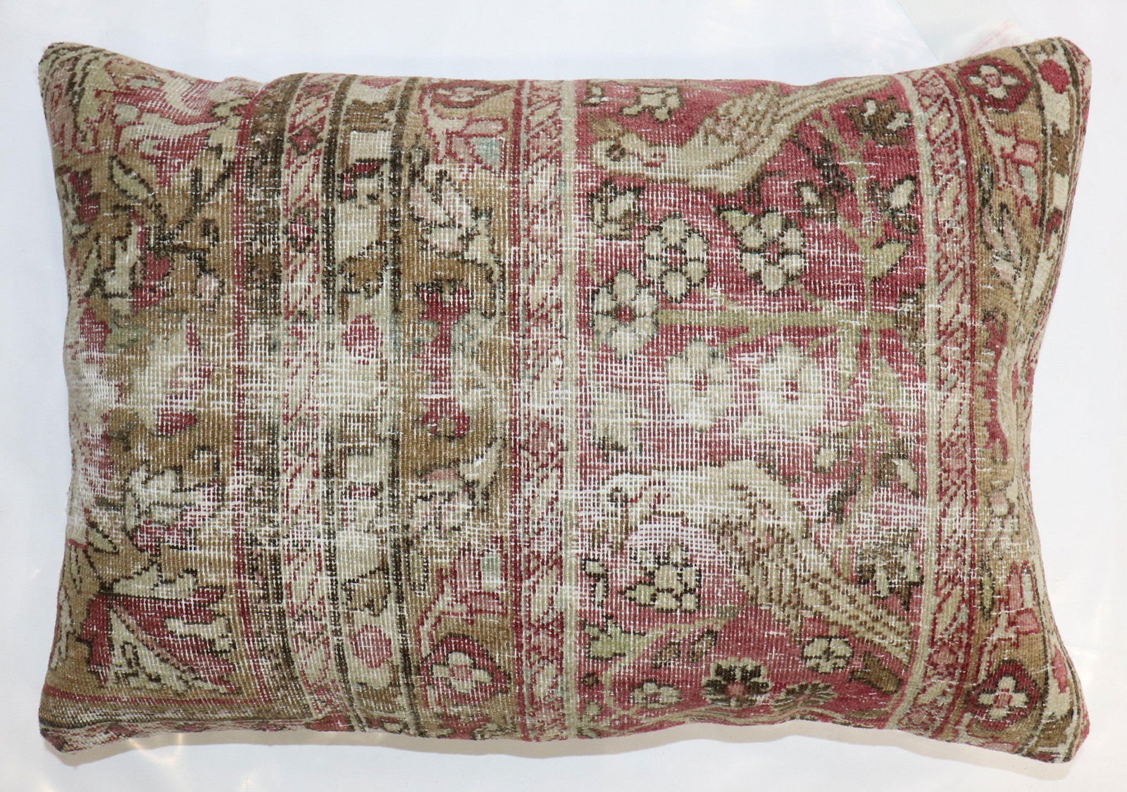 Worn Floral 19th Century Persian Kerman Rug Pillow 17 x 24 (1 of 4)