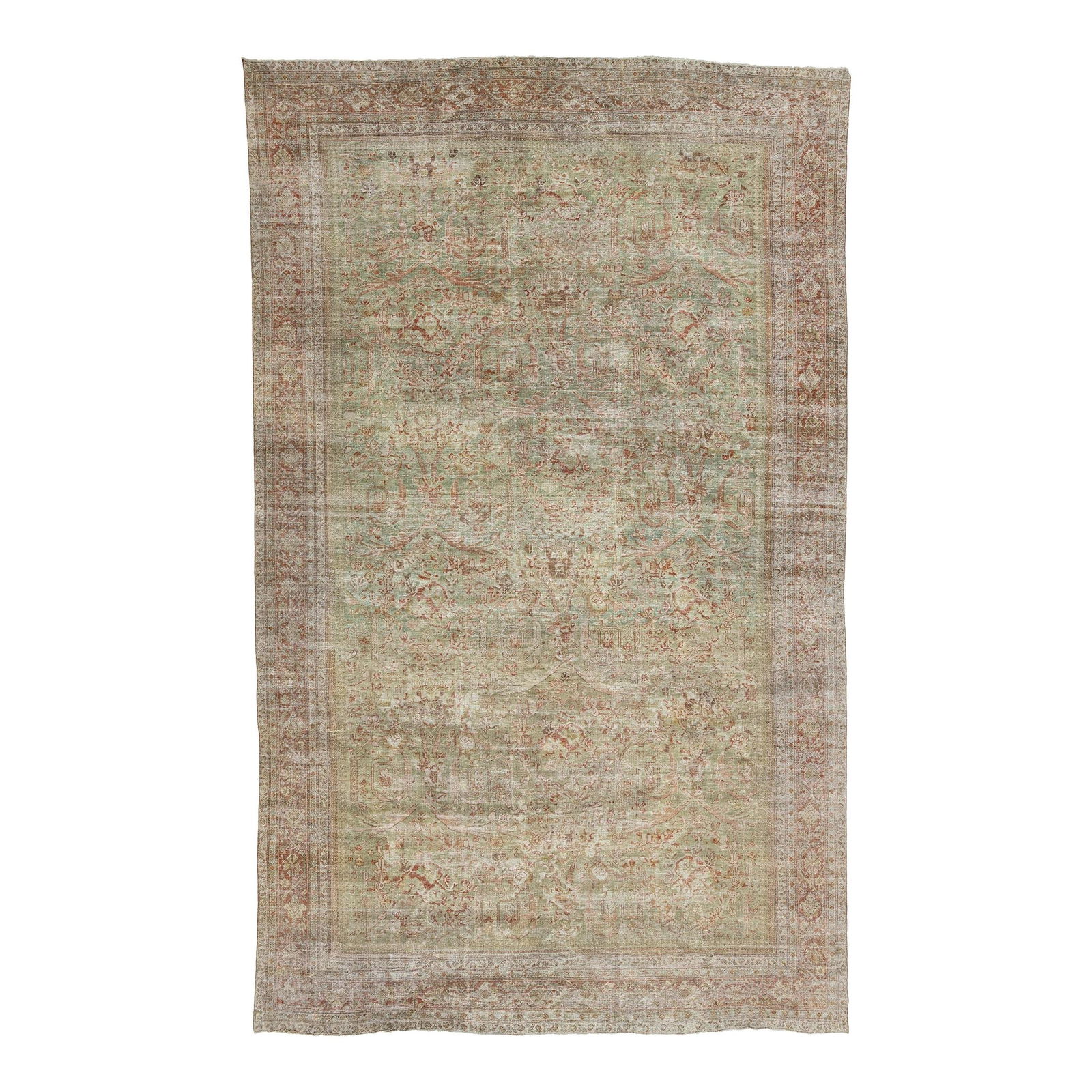 Antique Persian Mahal Wool Rug 10' x 16'8' Green Allover Design 1890s: Antique Persian Mahal Wool Rug 10' x 16'8' Green Allover Design 1890s Experience the timeless elegance of this antique Persian Mahal wool rug, hand-knotted in the 1890s. This stunning rug features a c
