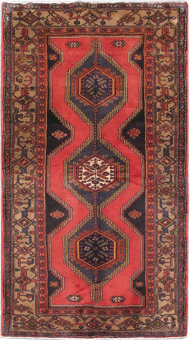 Handcrafted 4'1 x 7'5 Red Persian Hamadan Area Rug from Iran (1 of 6)