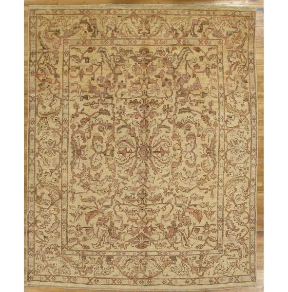 Handmade Chobi Peshawar Rug 7.9 x 9.8 Beige Gold Vegetable Dyed (1 of 6)
