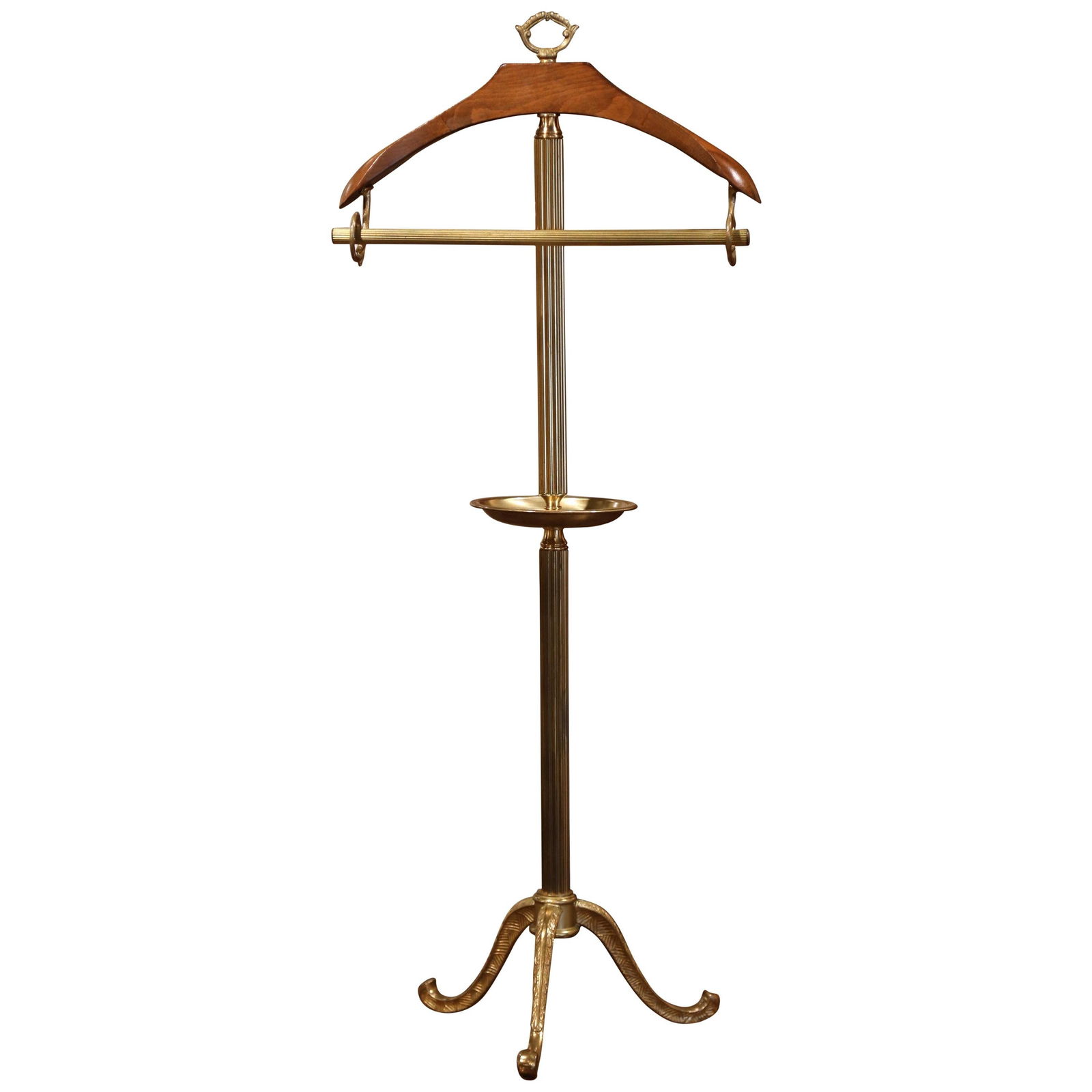 Antique French Brass and Beech Coat Stand Circa 1920: Antique French Brass and Beech Coat Stand Circa 1920 This exquisite early 20th-century French free-standing jacket and pants holder is a perfect blend of functionality and artistry. Crafted in Paris a