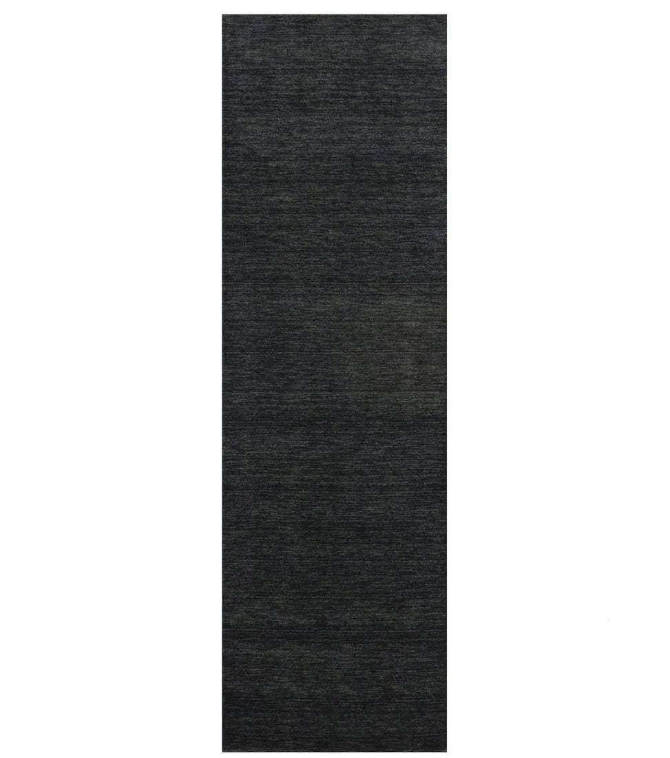 Solid Charcoal Hand-Loomed Wool Runner 2'6 x 7'11 Modern Rug (1 of 14)