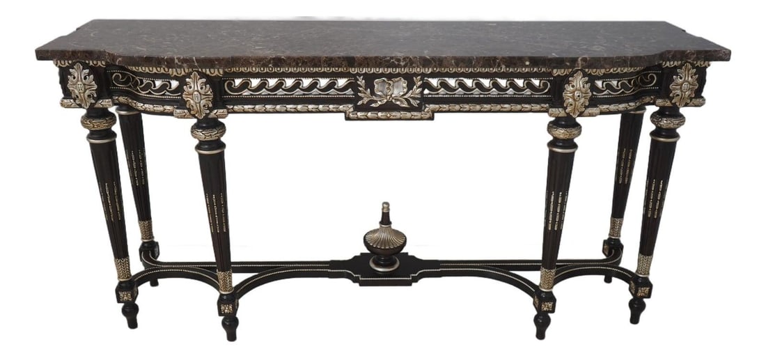 Marble Top Console Table with Six Legs Louis XVI Inspired Design (1 of 10)