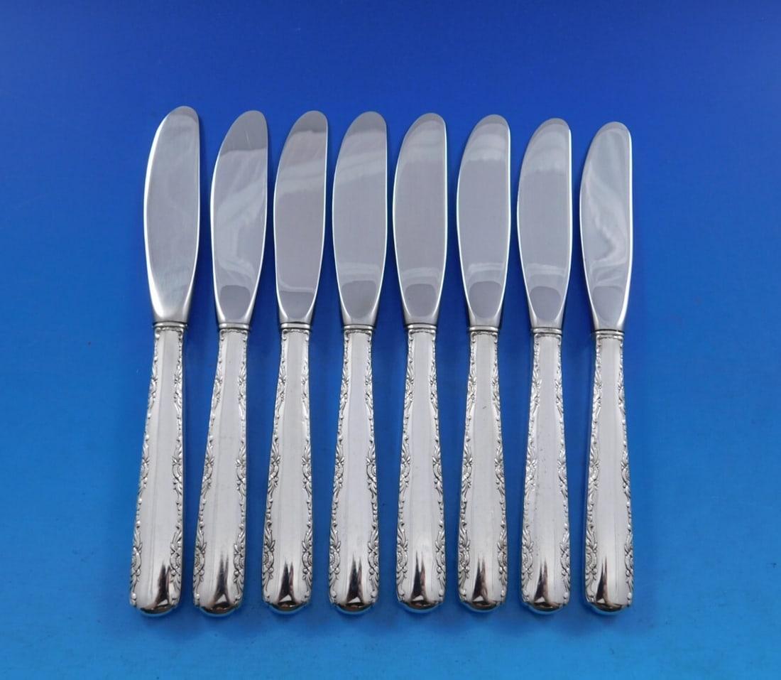 Gorham Camellia Sterling Silver Butter Spreaders Set of 8 Modern 6 1/4" (1 of 4)