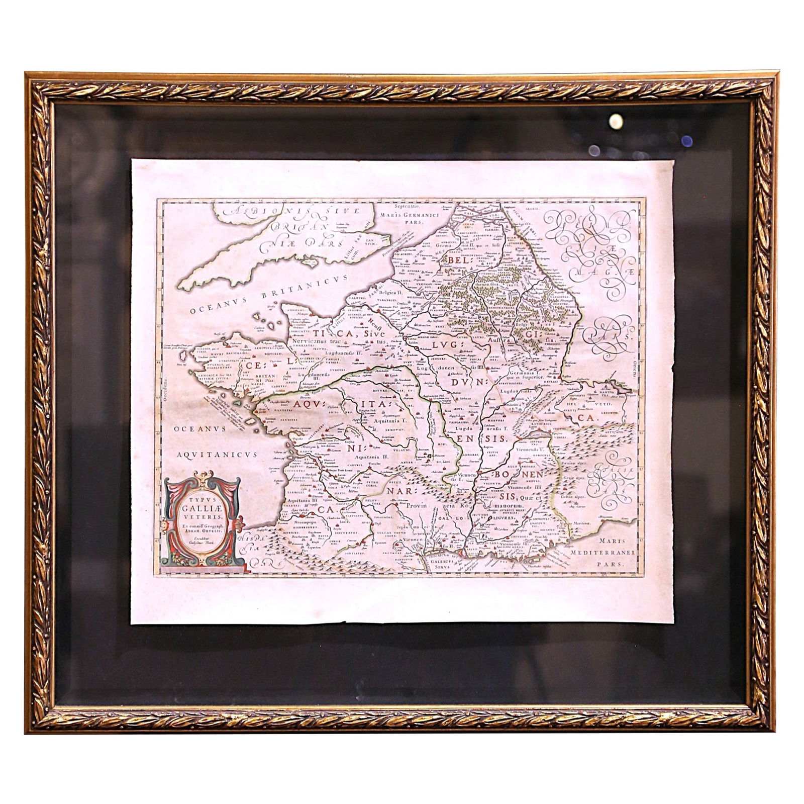 17th Century Baroque Framed Map Typus Galliae Veteris by Ortelius (1 of 8)