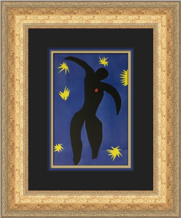Henri Matisse Icarus Custom Framed Art Print 1993: Henri Matisse Icarus Custom Framed Art Print 1993 This exquisite custom framed print titled 'Icarus' by Henri Matisse showcases a blend of Expressionism and Impressionism. Produced in 1993, this mediu