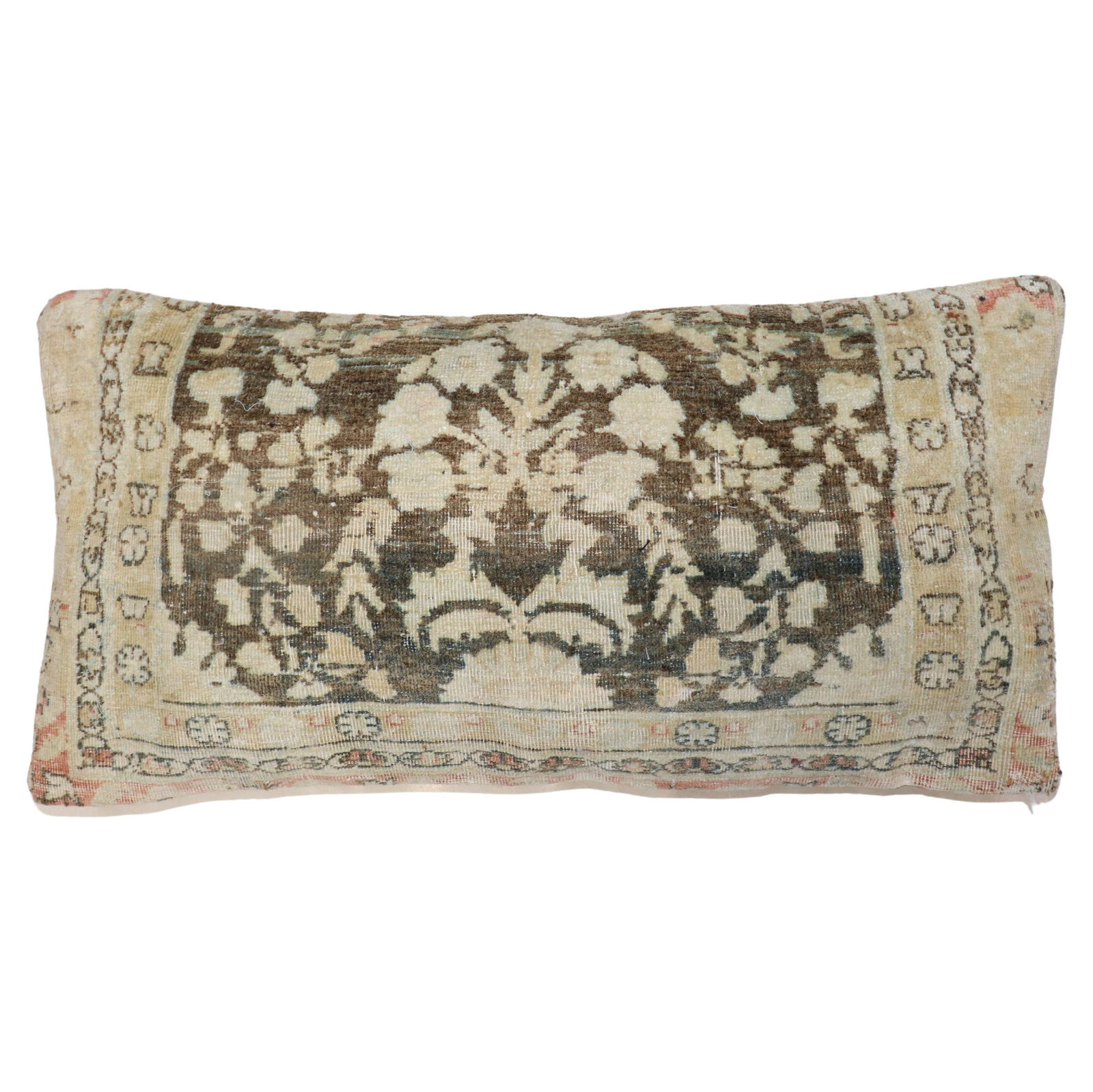 Vintage 1920s Persian Tabriz Bolster Pillow Cotton Wool: Vintage 1920s Persian Tabriz Bolster Pillow Cotton Wool Enhance your living space with this exquisite Persian Bolster Rug Pillow, crafted from a vintage Sarouk rug. This unique pillow features a Tabri