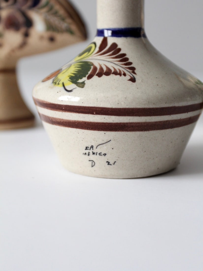 Vintage Tonala Pottery Collection of 3 Pieces with Floral Design Set Of 3 - 12