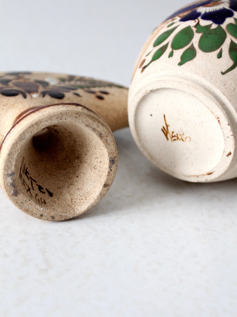 Vintage Tonala Pottery Collection of 3 Pieces with Floral Design Set Of 3 - 13